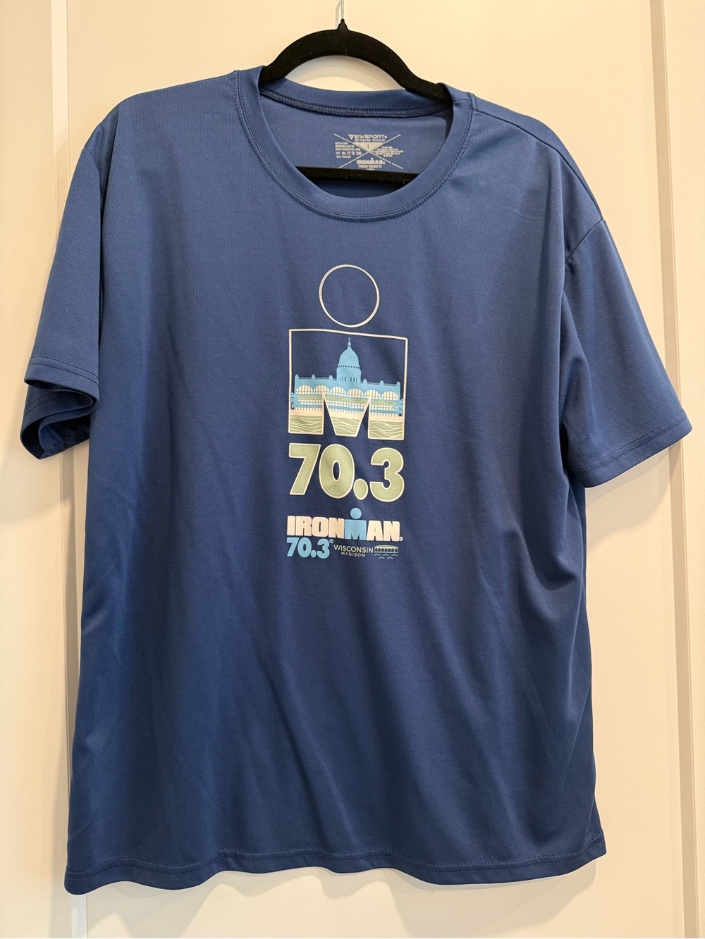 Ironman 70.3 Wisconsin Blue Short Sleeve Race Tee with Light Graphic - Size L